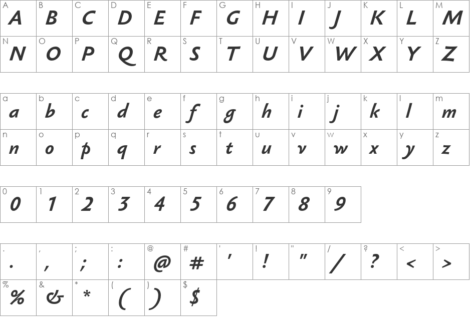 Sebastian Text Pro font character map preview