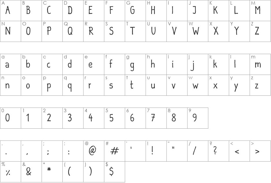 SEBASTIAN_INFORMAL font character map preview
