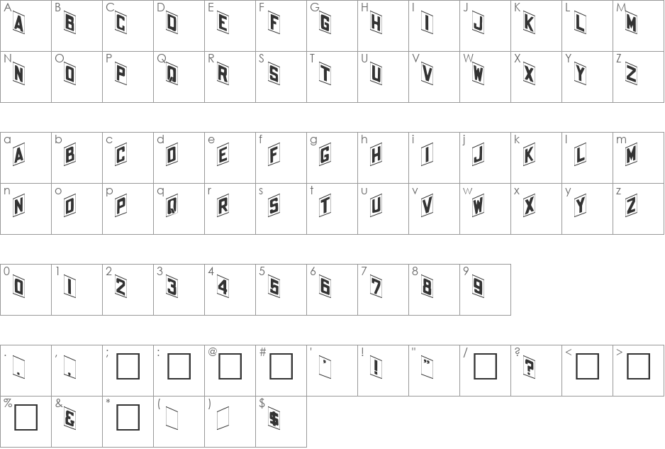 SEBESTIAN font character map preview