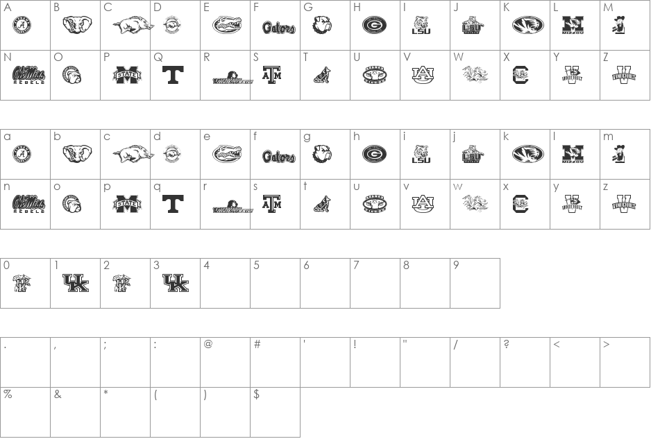 SEC font character map preview