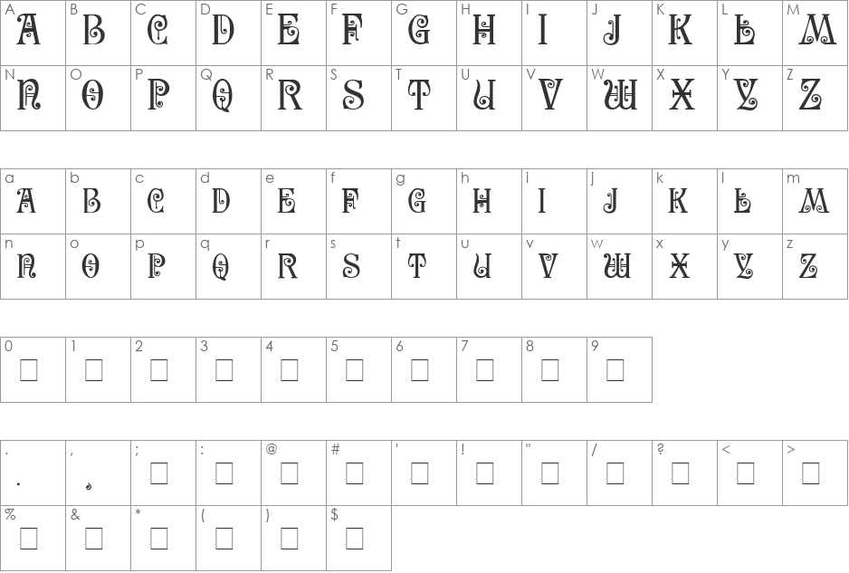 SecesjaP font character map preview