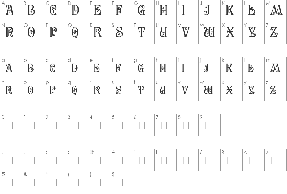 SecesjaPL font character map preview