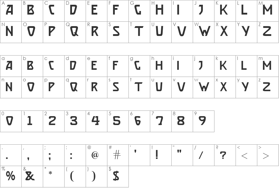 Secession-Afisha font character map preview