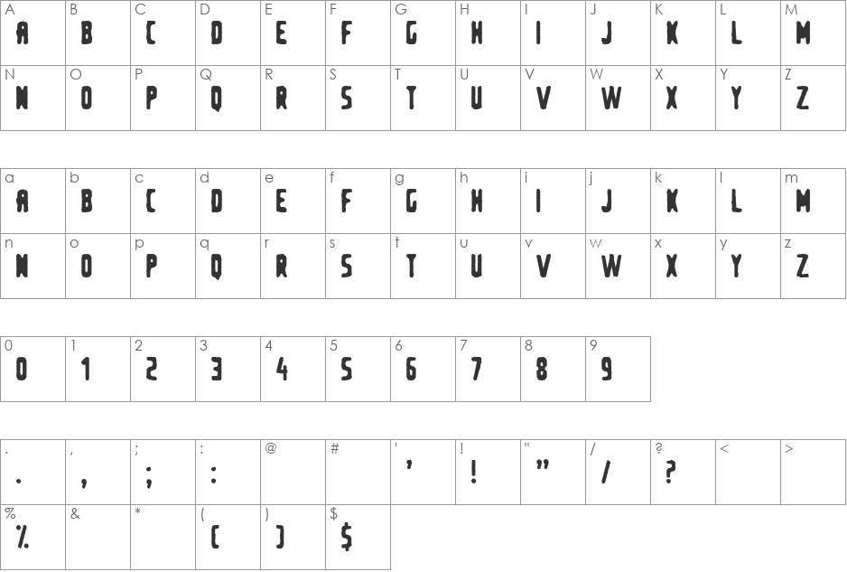 Second-hand shop font character map preview