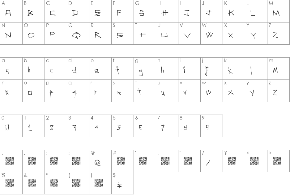 SecondAvenue font character map preview