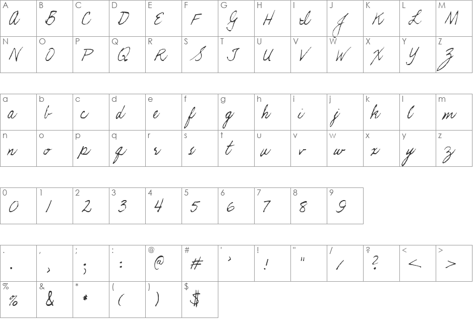 Seconds font character map preview