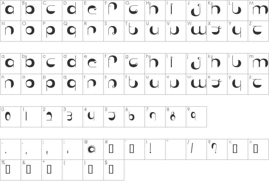 Secret font character map preview