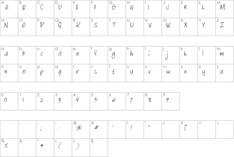 Secretary font character map preview