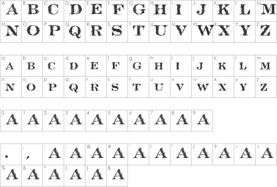 Barracuda font character map preview