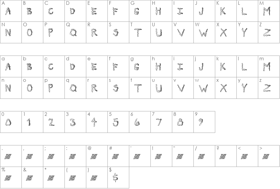 SecretTickleMB font character map preview