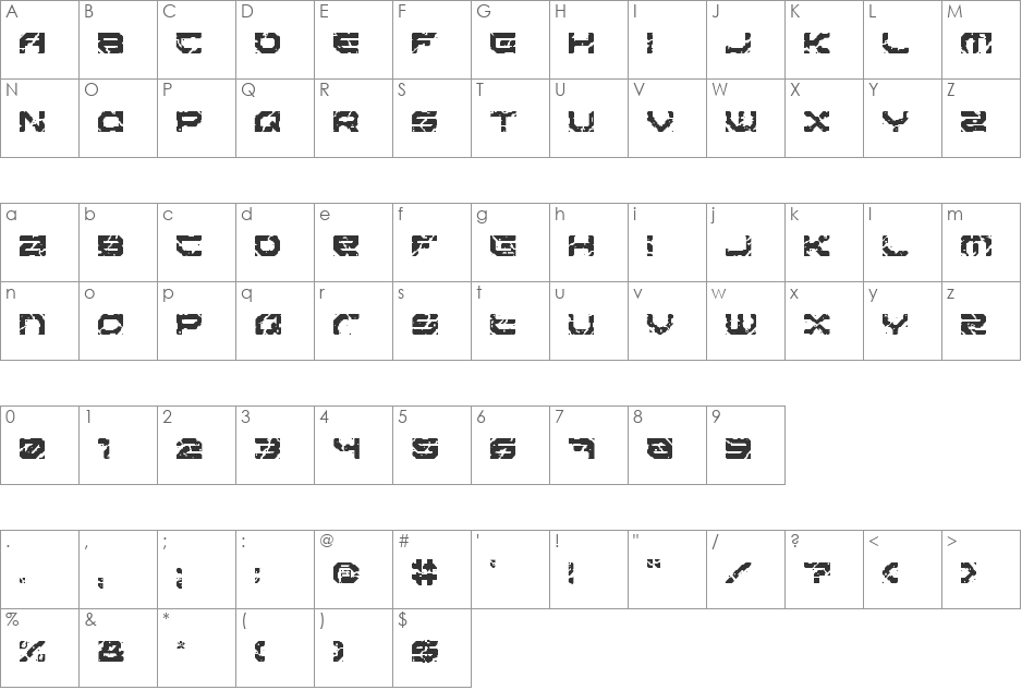Sector 017 font character map preview