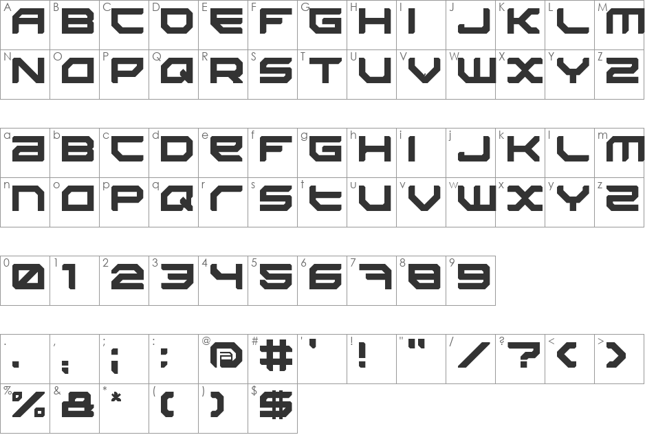 Sector 034 font character map preview