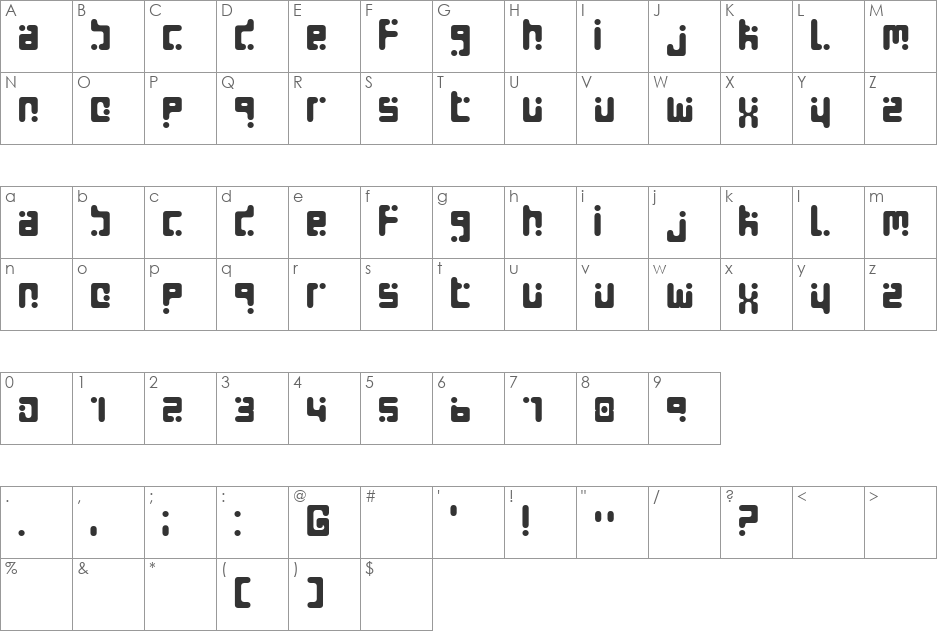 Seeds font character map preview