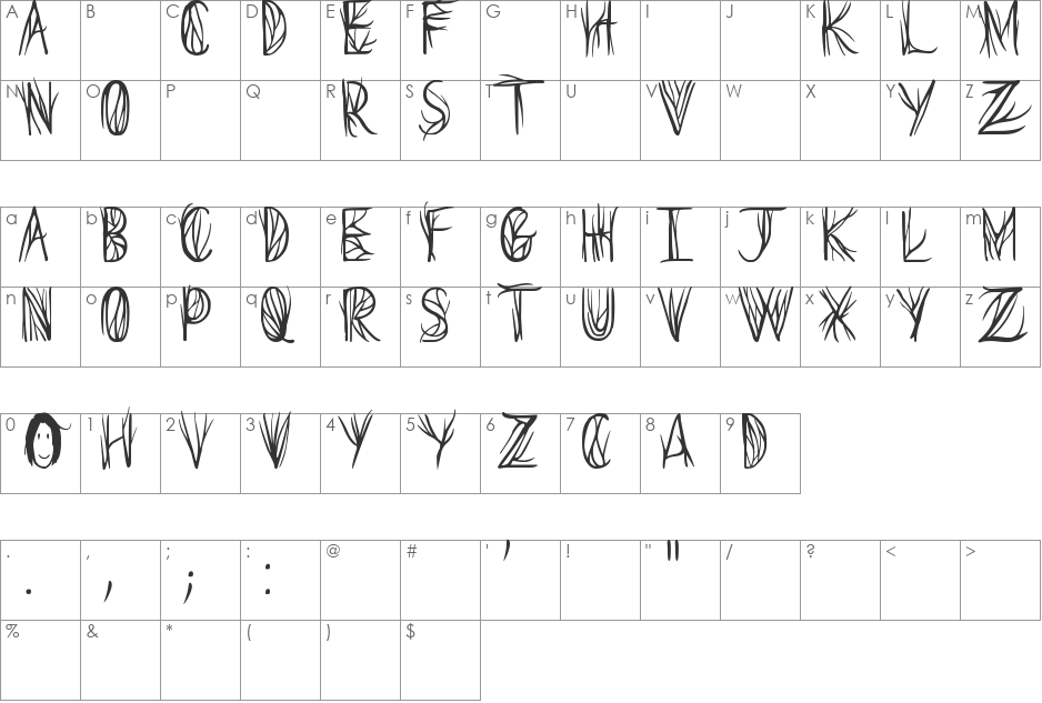 Seeds of Yesterday font character map preview