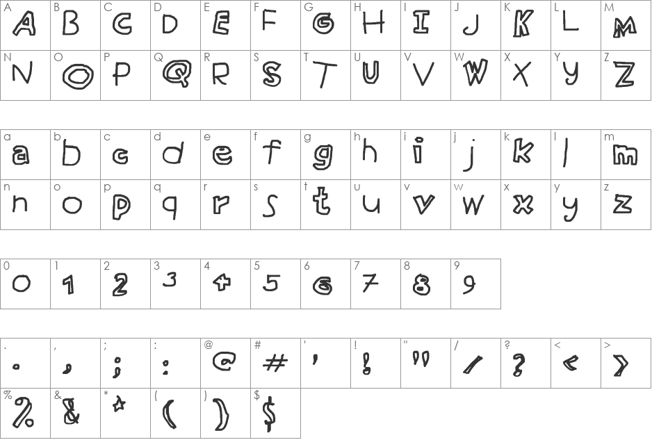 Seesaw font character map preview