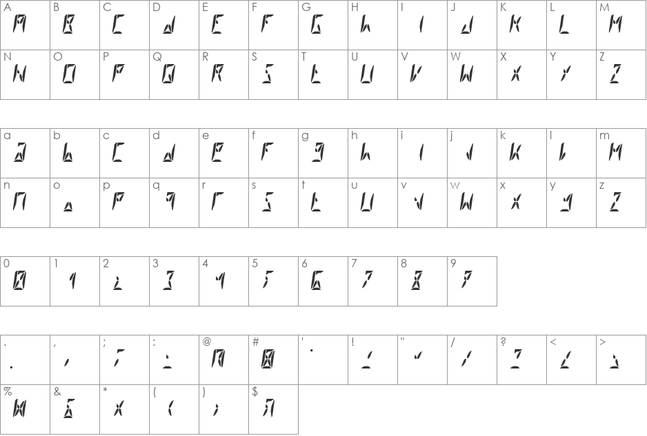 Segment8 font character map preview