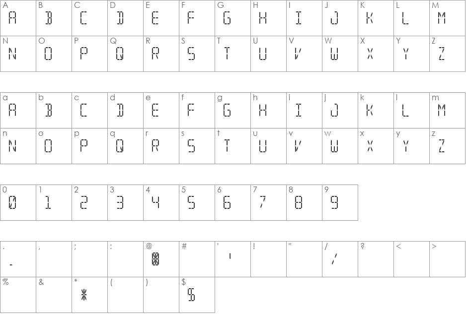 Segmental font character map preview