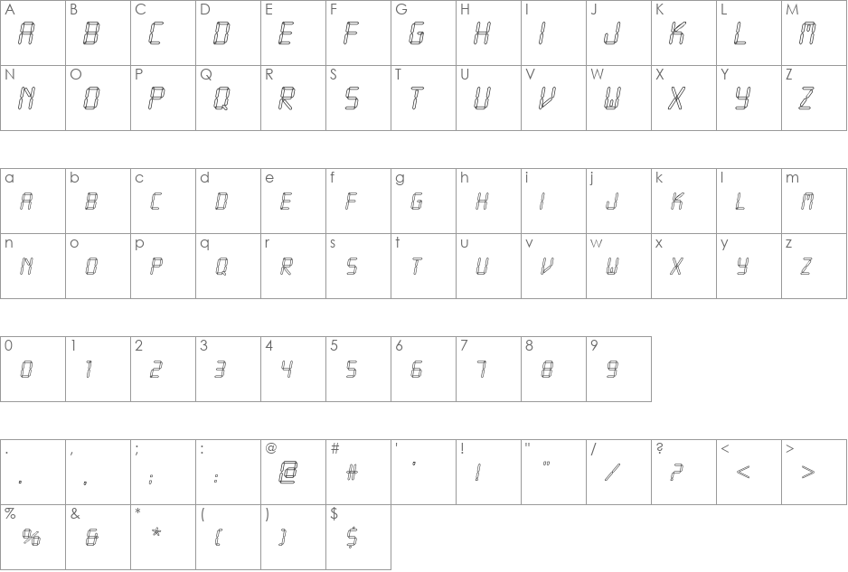 SegmentLCD font character map preview