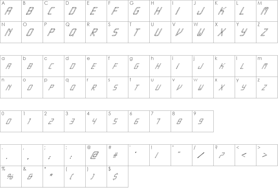 SegmentLCDItalics font character map preview