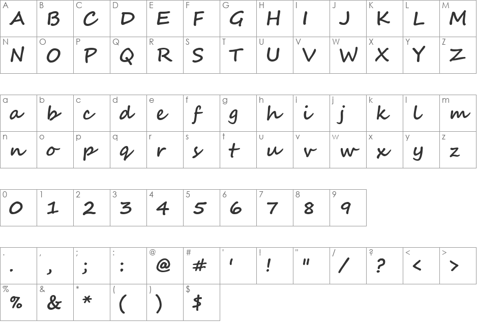 Segoe Script font character map preview