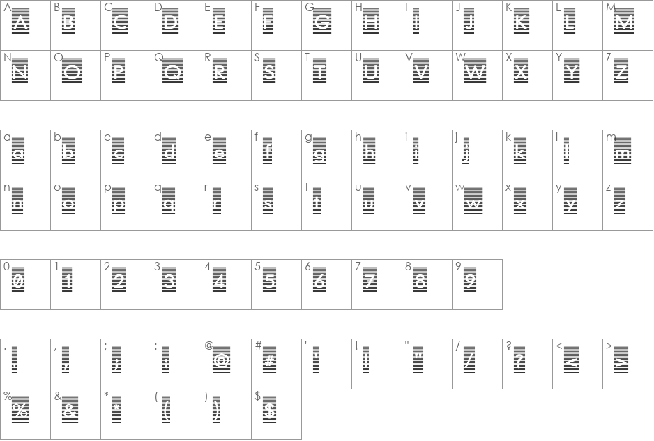 Barred Out font character map preview