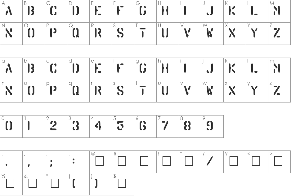 Barrel font character map preview