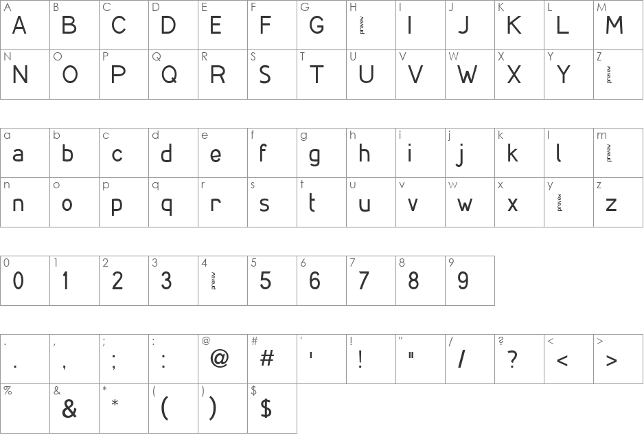 Seips font character map preview