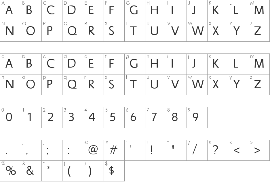 Barrel font character map preview