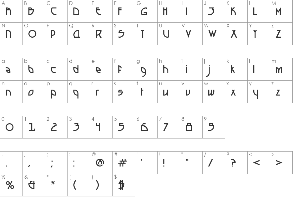 Seized Future A font character map preview