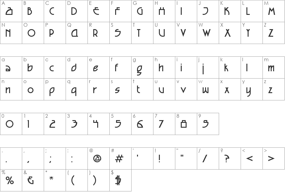 Seized X-S font character map preview