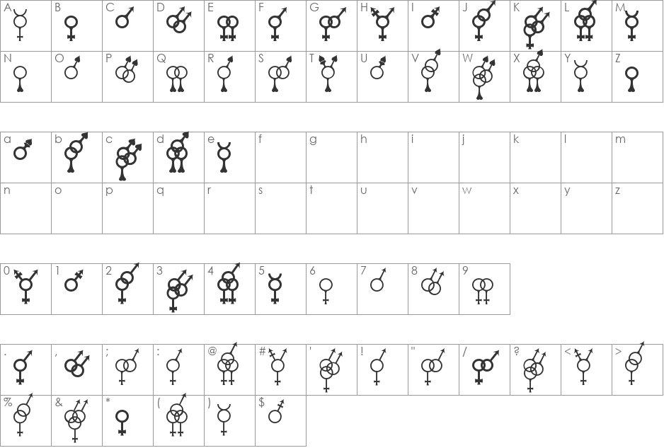Sekushii font character map preview