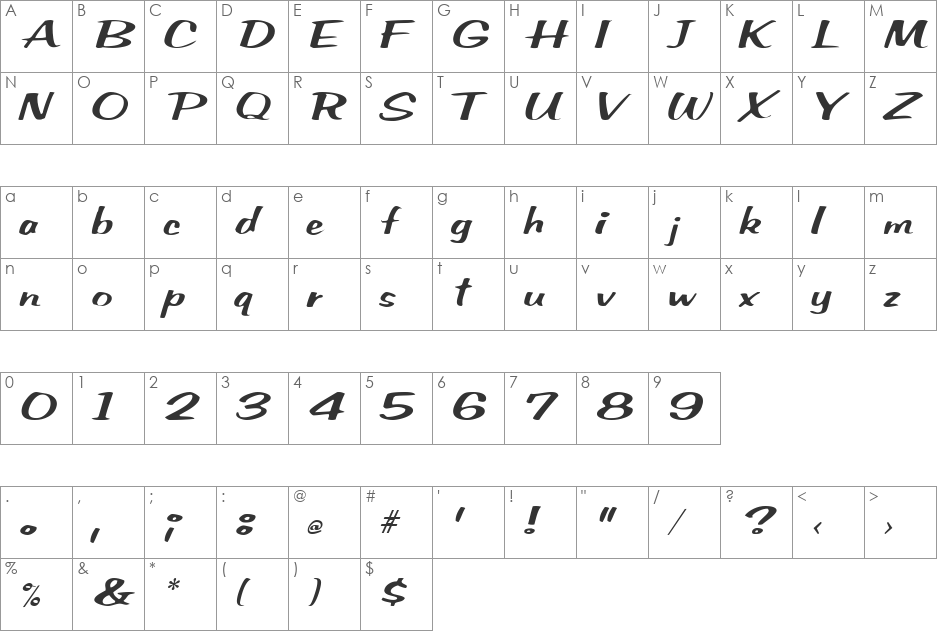 SeldaneScript font character map preview
