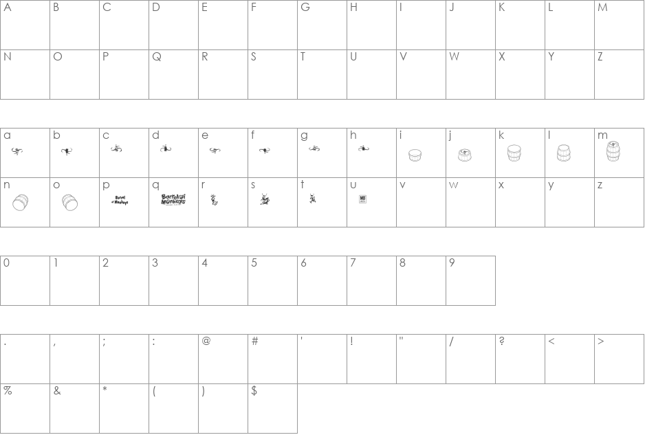 BarrelOfMonkeys font character map preview