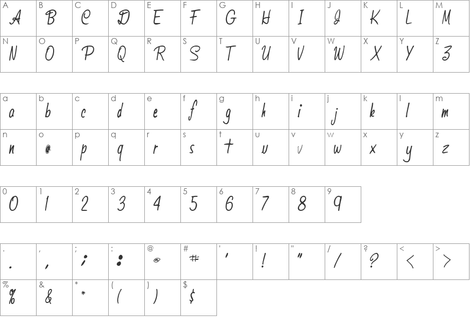 SelfImage69 font character map preview