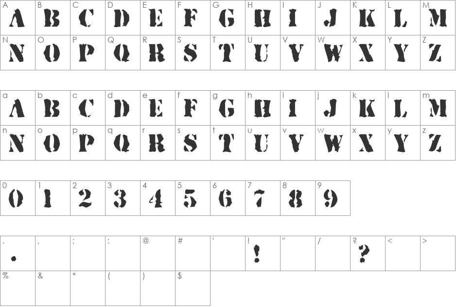 SelphieSelfish font character map preview