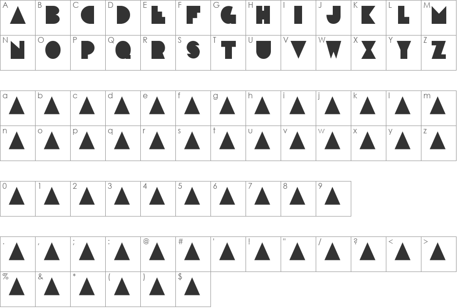 Selva de Pedra font character map preview