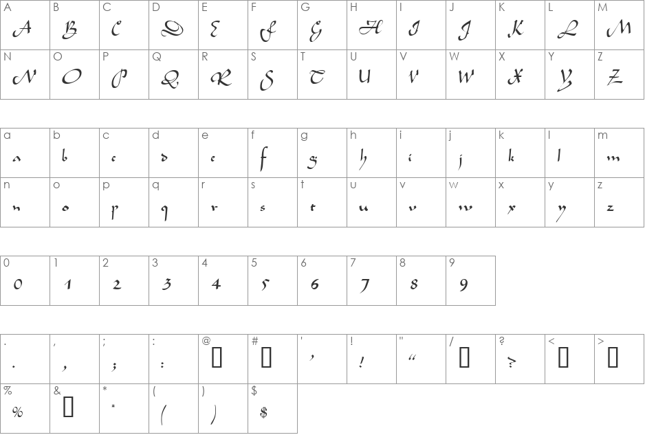 SemiaScriptSSK font character map preview