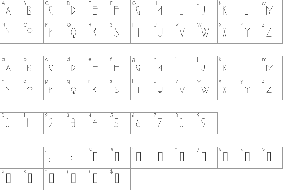 Seminole font character map preview