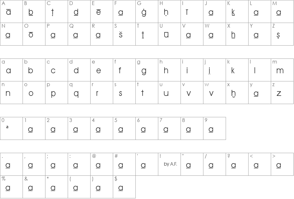 Semitische Lautschrift font character map preview