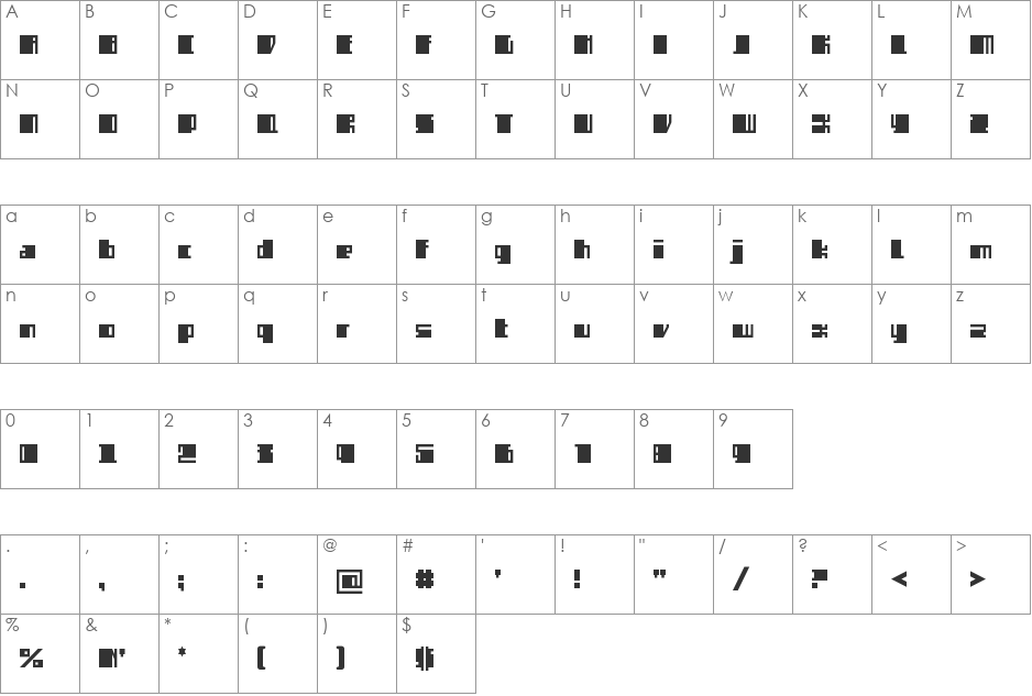 Semiz black font character map preview