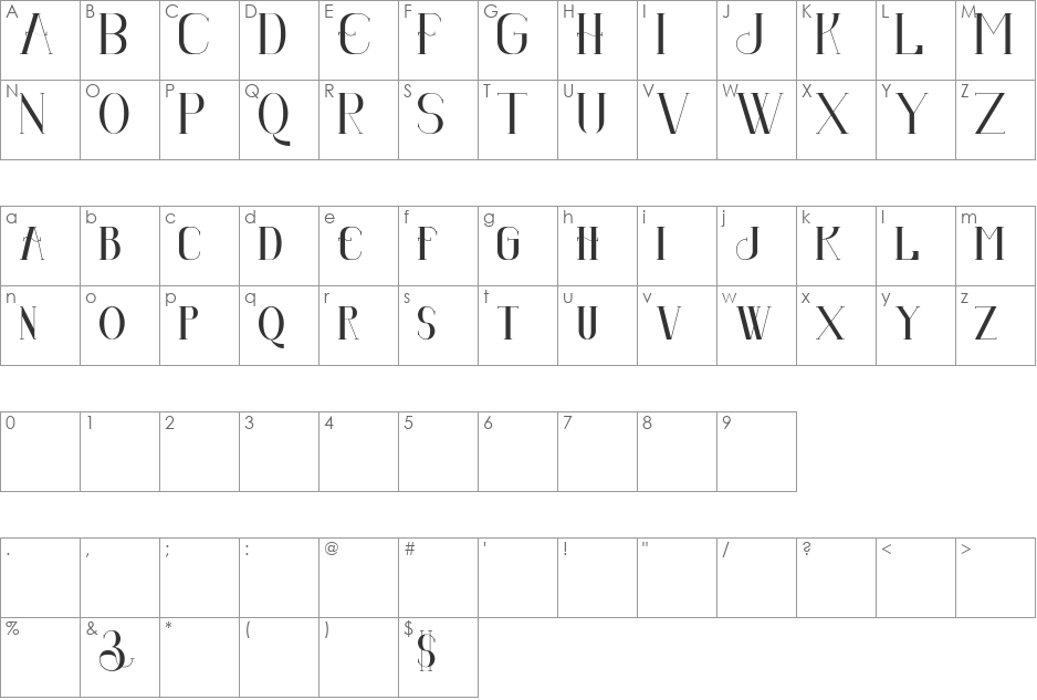 Senandung Malam font character map preview