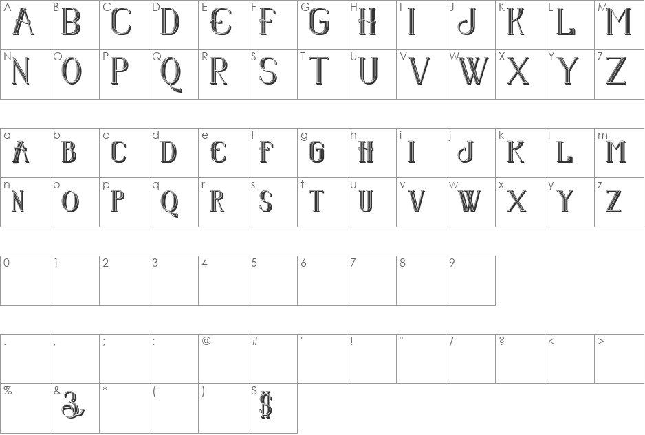 Senandung Malam 3D Regular font character map preview