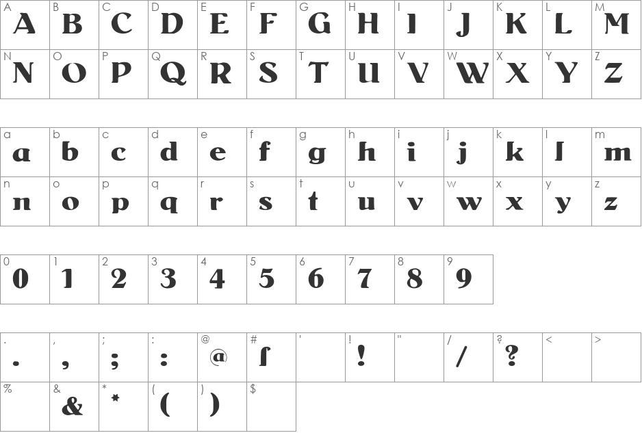 Senats-Antiqua font character map preview