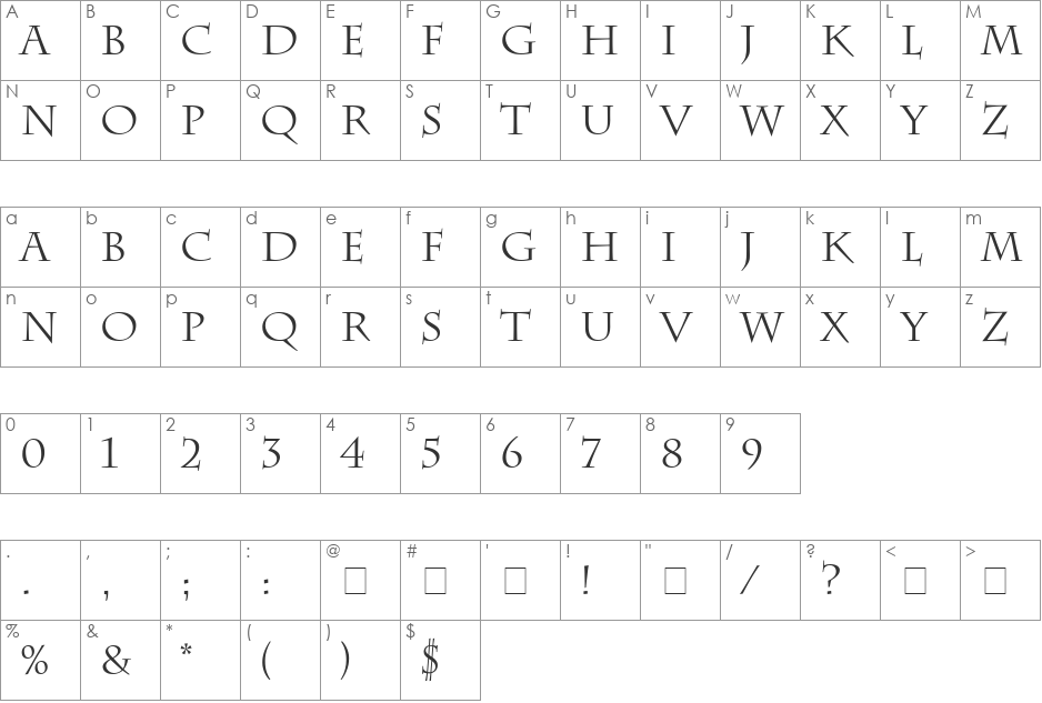 Senatus SSi font character map preview