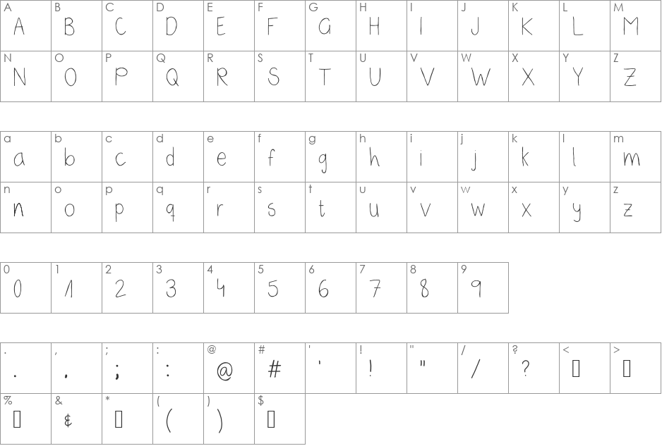 Seneca font character map preview