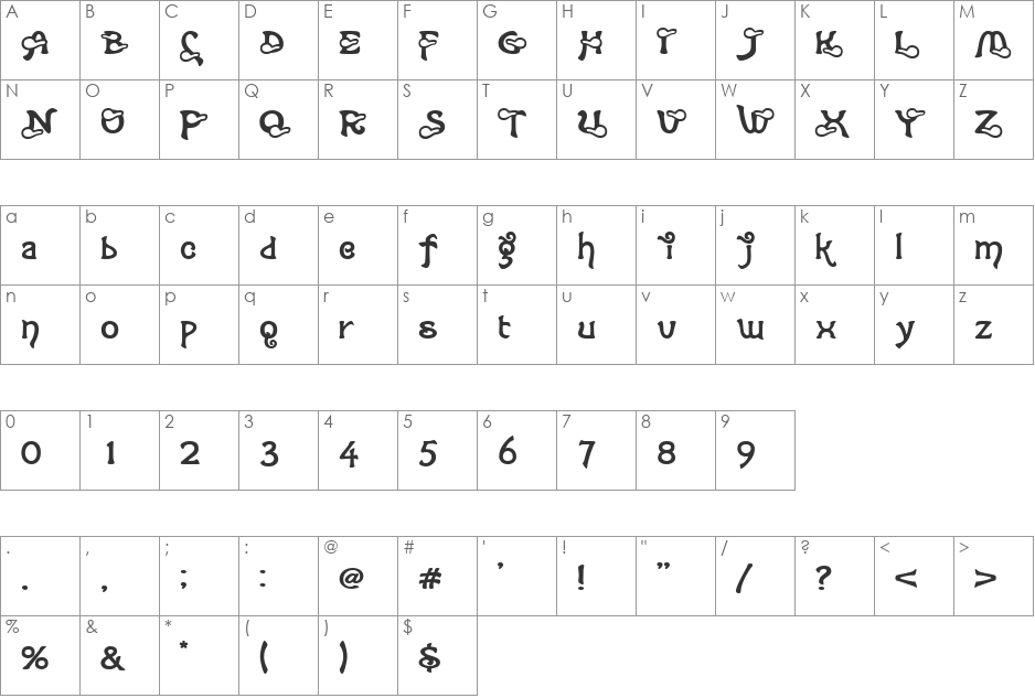 Sennin font character map preview