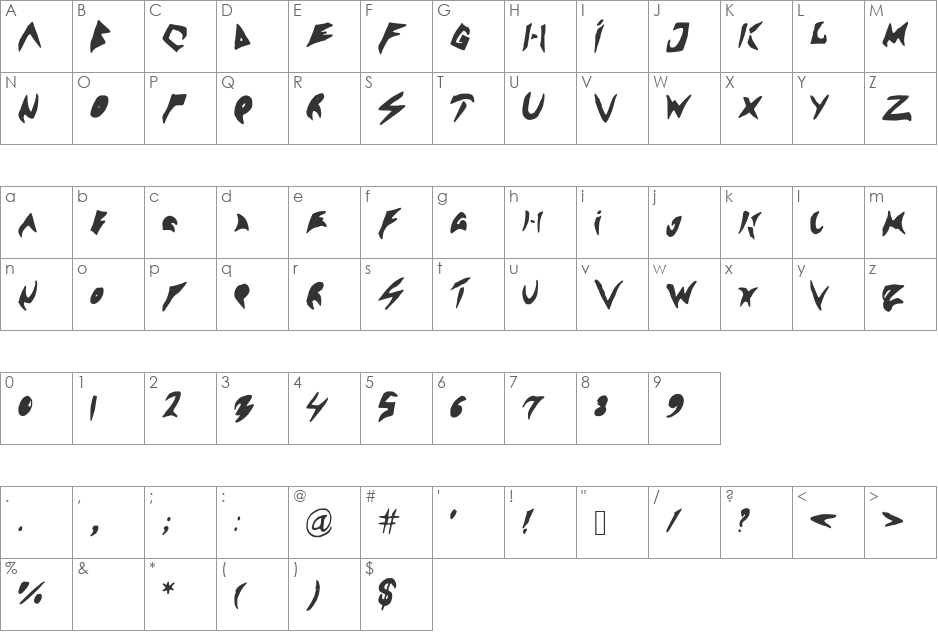 Sennsunngeta font character map preview