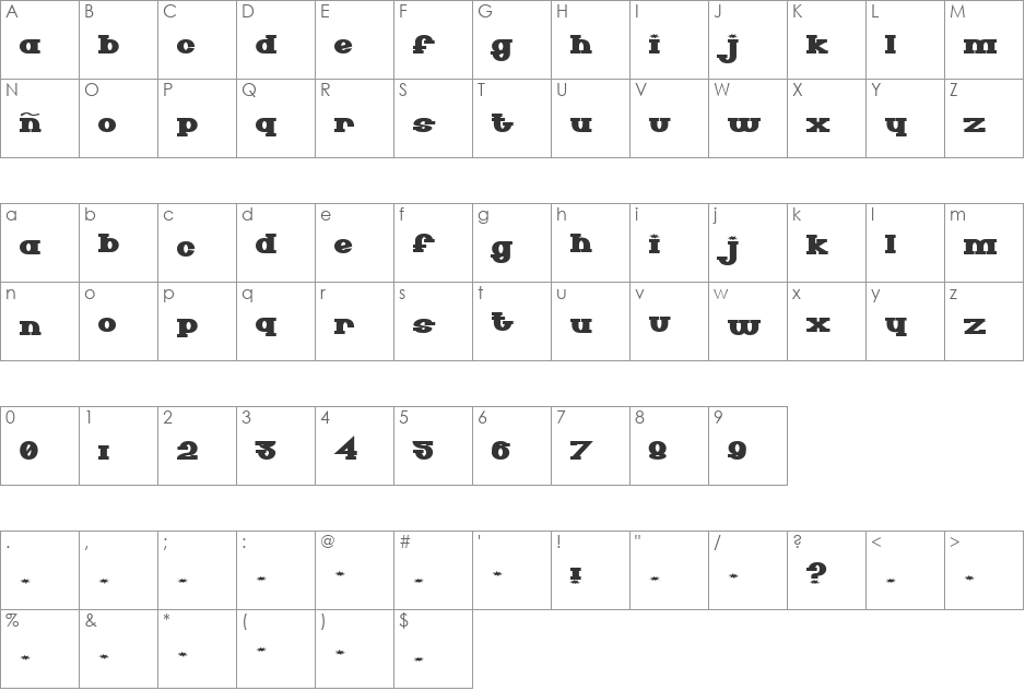 Senor Pooglins font character map preview