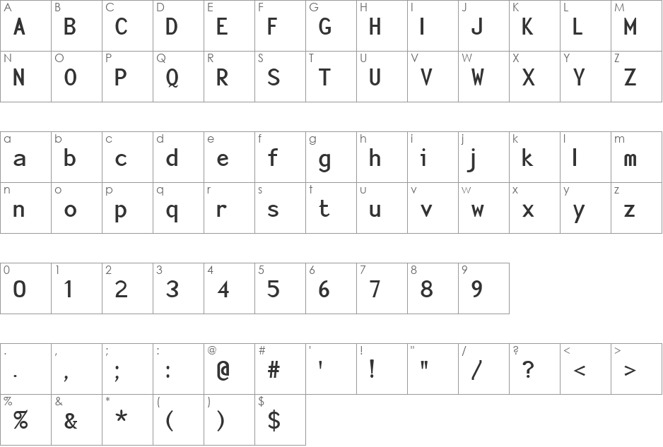 Sensor font character map preview