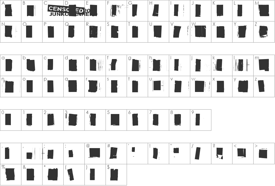 Sensuroitu font character map preview